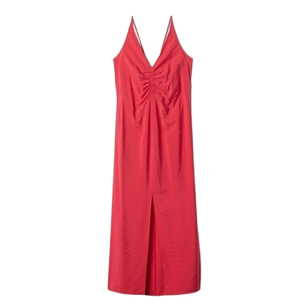 GAP Slip Midi Dress Pink Strappy Back XL Sundress Ruched Vacation Resortwear